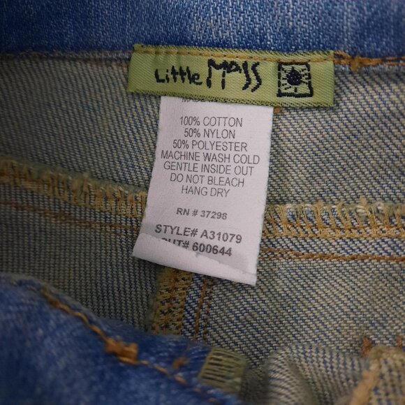 Little Mass Girls Outfit 4 White Graphic Top & Blue Patchwork Flare Jeans Y2K - Picture 10 of 16